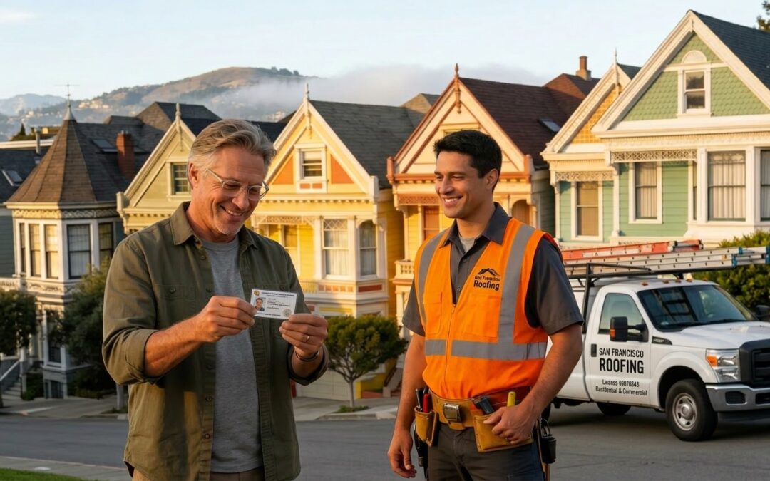 Homeowner Checking Roofing Contractors License in San Francisco CA